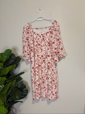 NAIF White Mini Dress with Red Floral Print